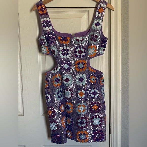 “Nasty Gal” 70’s Floral Sequin Mini Dress - Picture 2 of 7